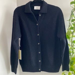Aritzia Wilfred Brand New Claudette 100% Merino Wool Black Cardigan Button Up